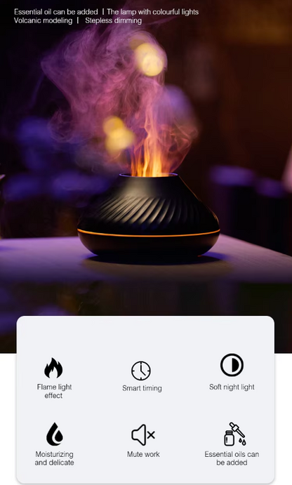 Volcano Aroma Diffuser & Flame Light 130 ml Portable Humidifier