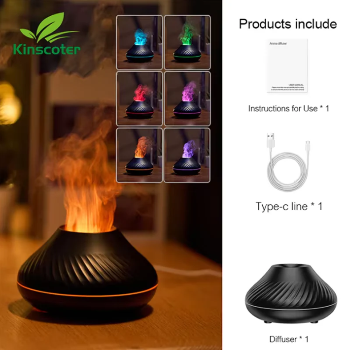 Volcano Aroma Diffuser & Flame Light 130 ml Portable Humidifier